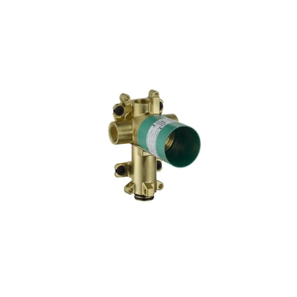 Unterputz-Bauteil für ein Ab- und Umstellventil von AXOR, aus Messing gefertigt. Das Produkt hat Anschlüsse für Wasserleitungen und ist zur Installation in Wänden vorgesehen.